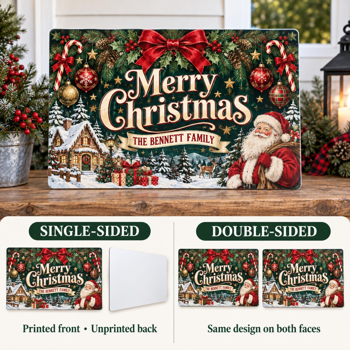 Single-sided and double-sided printing options for the Christmas sign.