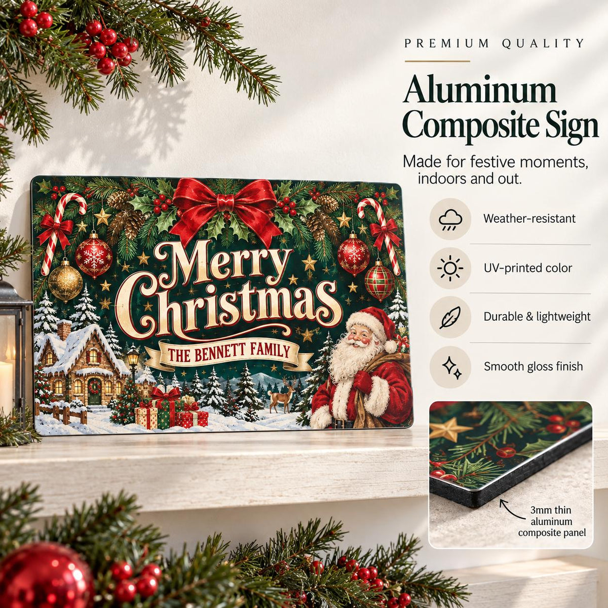 Aluminum-composite sign material and finish information.