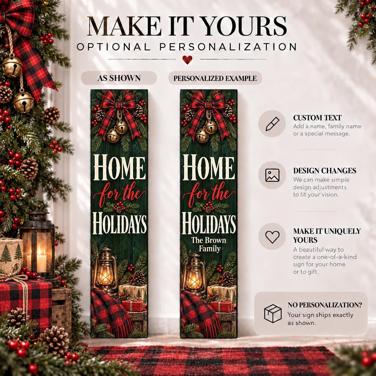 Home for the Holidays Christmas aluminum porch sign — gallery image 11.