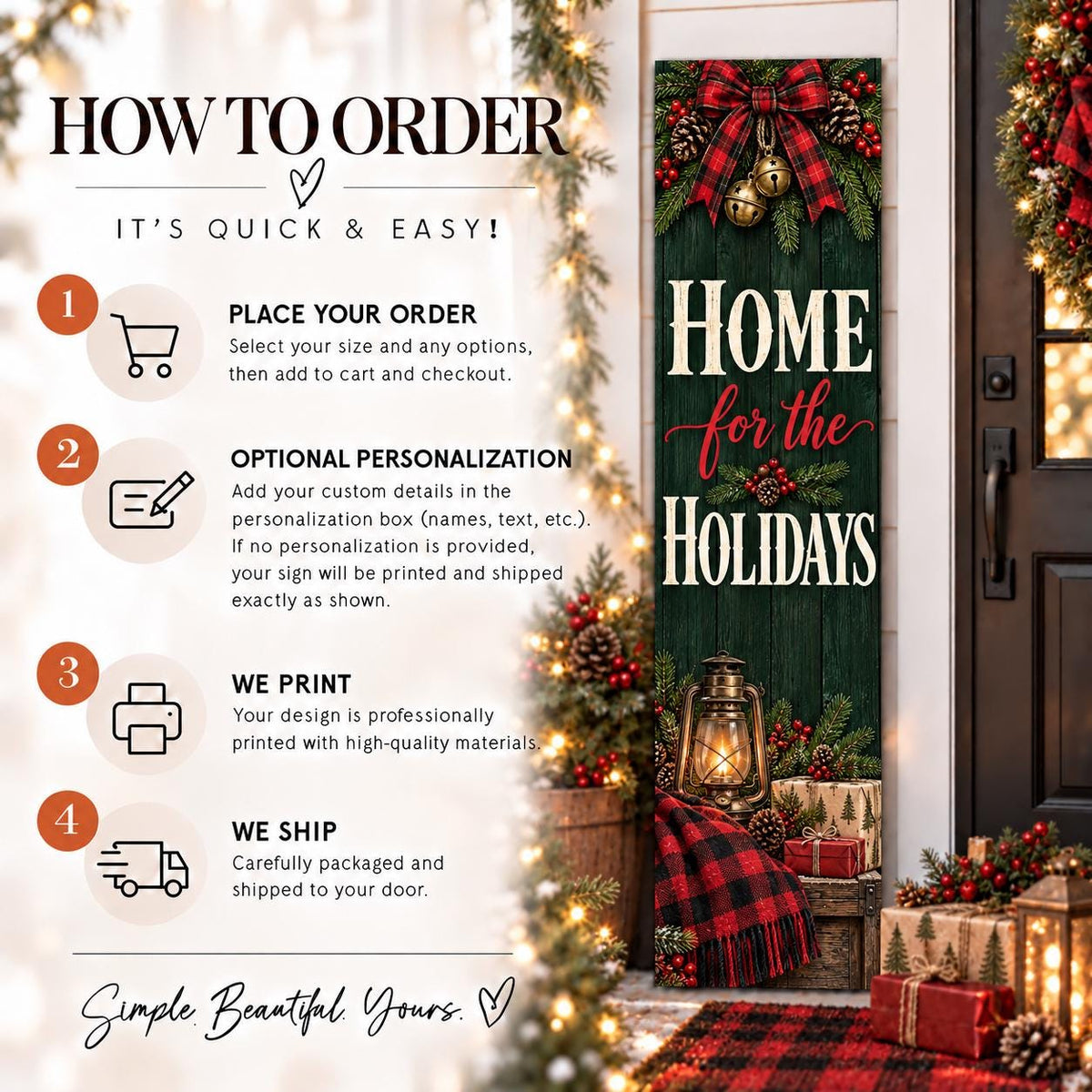 Home for the Holidays Christmas aluminum porch sign — gallery image 5.