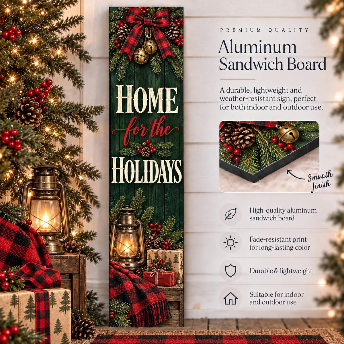 Home for the Holidays Christmas aluminum porch sign — gallery image 7.