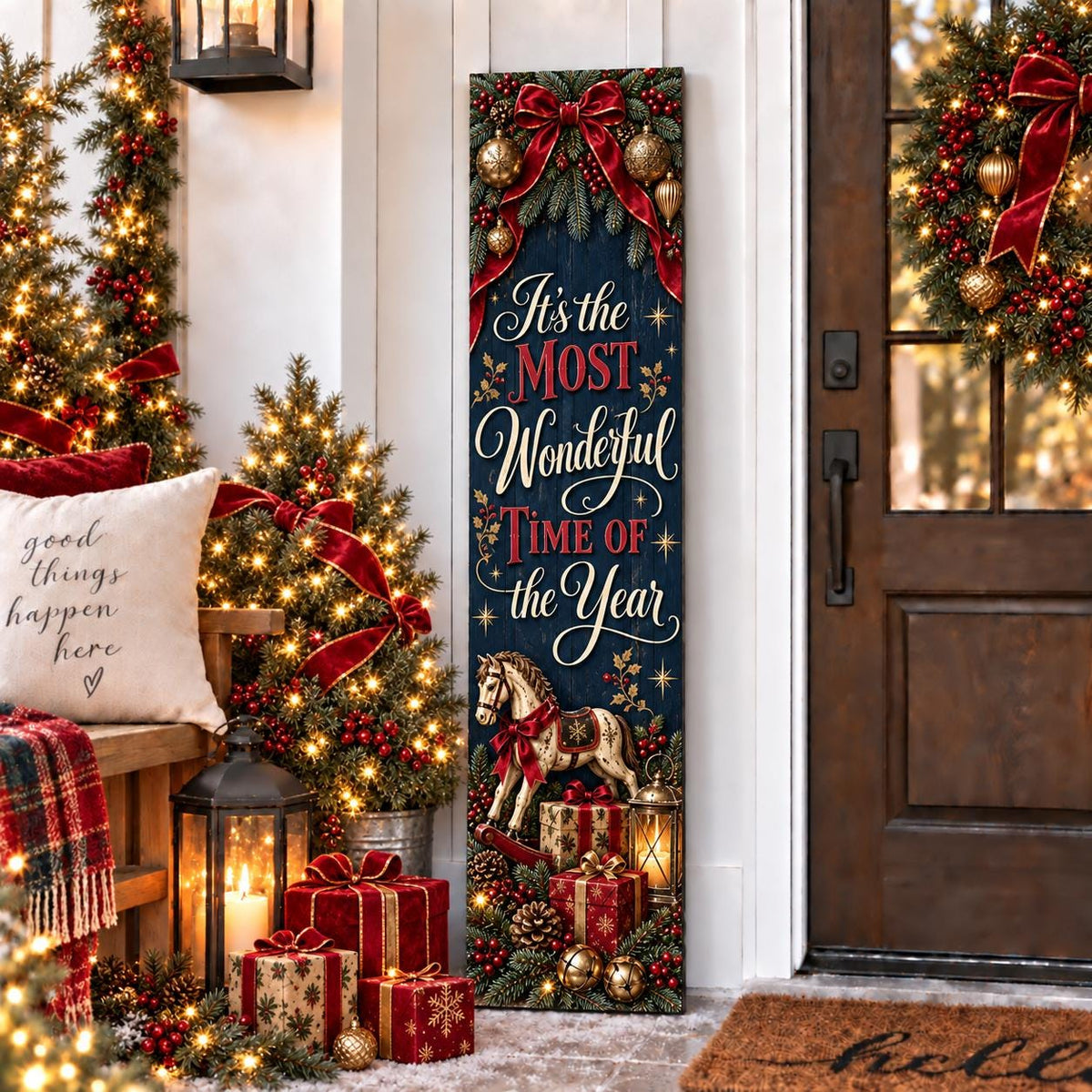 Most Wonderful Time of the Year Christmas aluminum porch sign — gallery image 15.