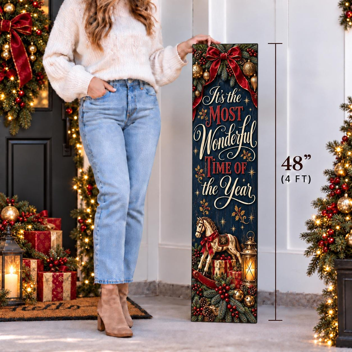 Most Wonderful Time of the Year Christmas aluminum porch sign — gallery image 3.