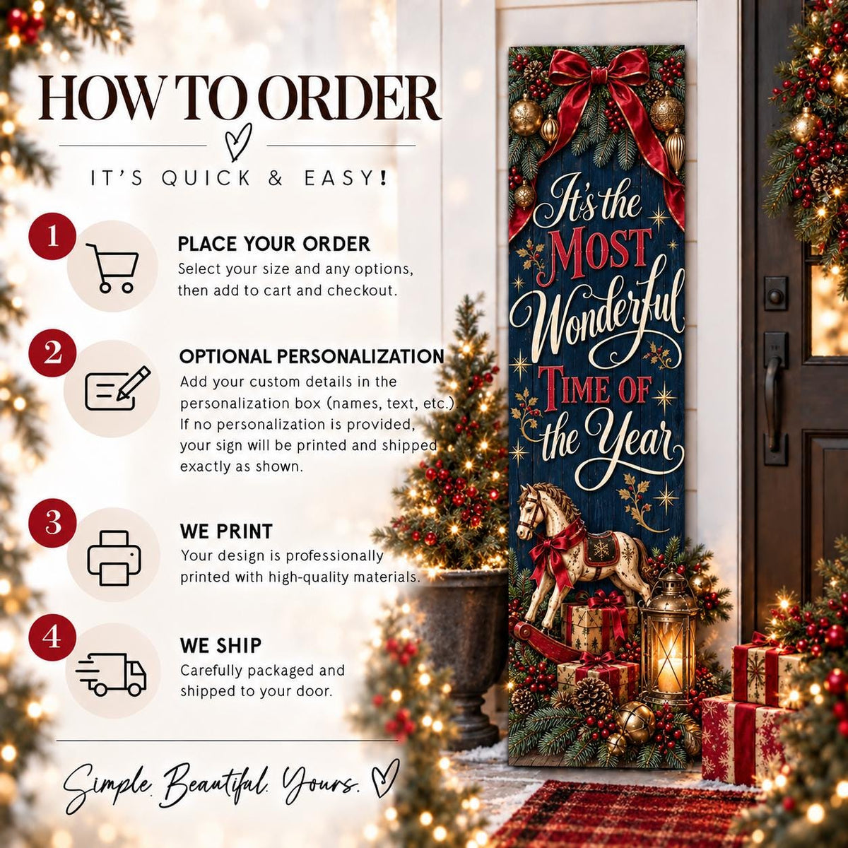 Most Wonderful Time of the Year Christmas aluminum porch sign — gallery image 6.