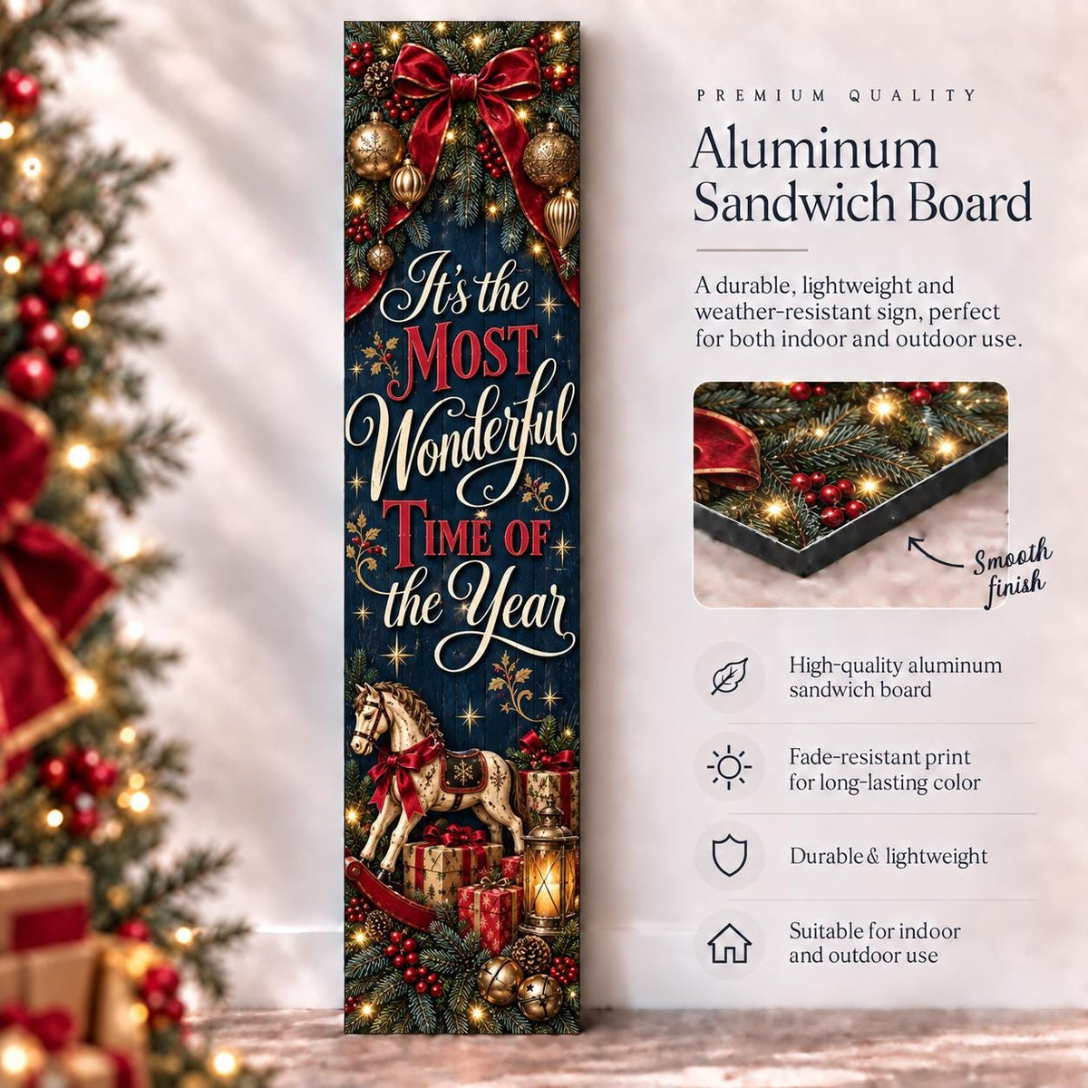 Most Wonderful Time of the Year Christmas aluminum porch sign — gallery image 7.