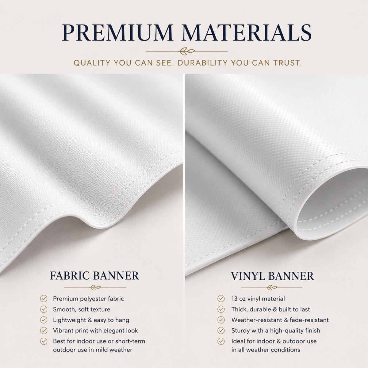 Church banner materials: polyester fabric and 13 oz matte vinyl
