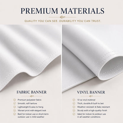 Church banner materials: polyester fabric and 13 oz matte vinyl