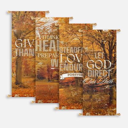 Fall church banners with golden autumn trees and Give Thanks messages