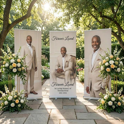 Memorial set of 3 retractable banners