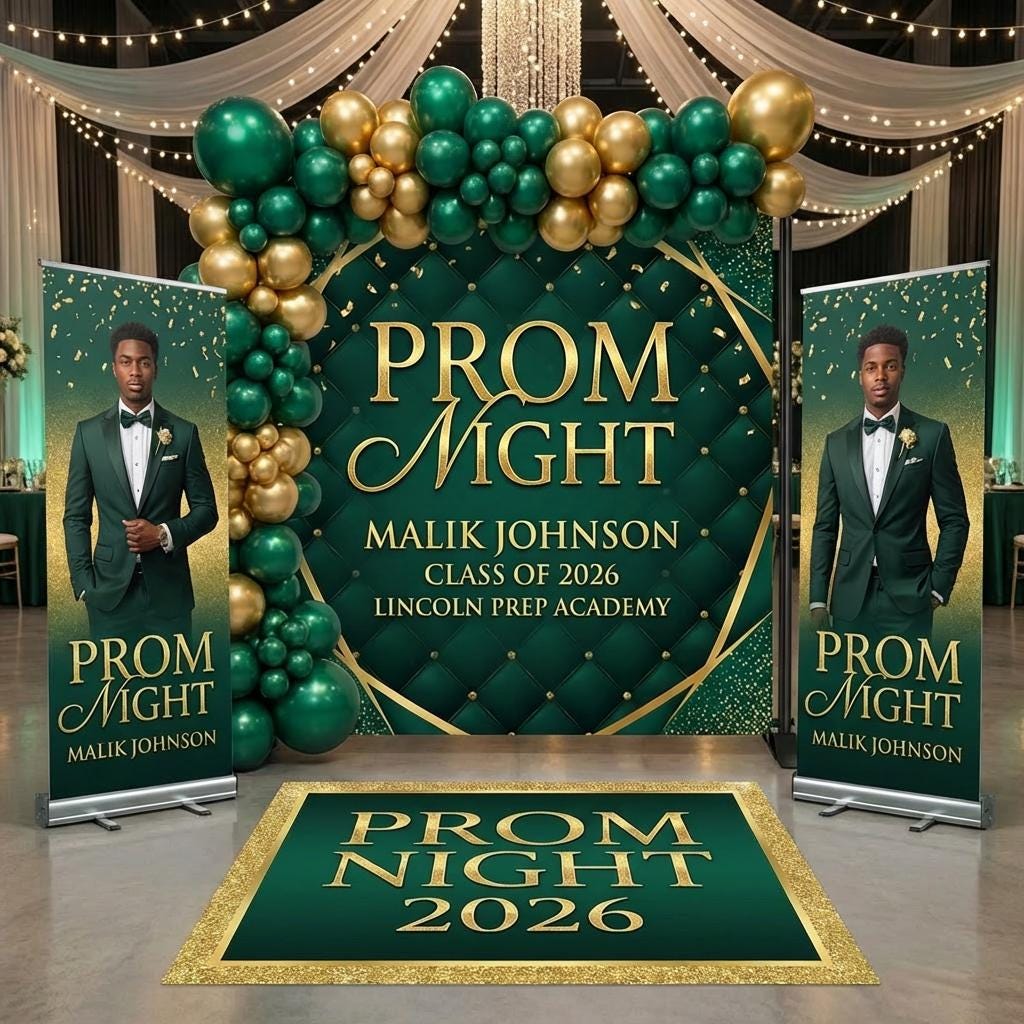 Prom & Graduation Decor Bundle (Backdrop + Floor Decal + Banners)