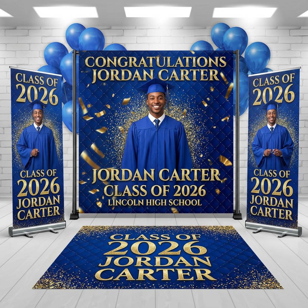 Prom & Graduation Decor Bundle (Backdrop + Floor Decal + Banners)