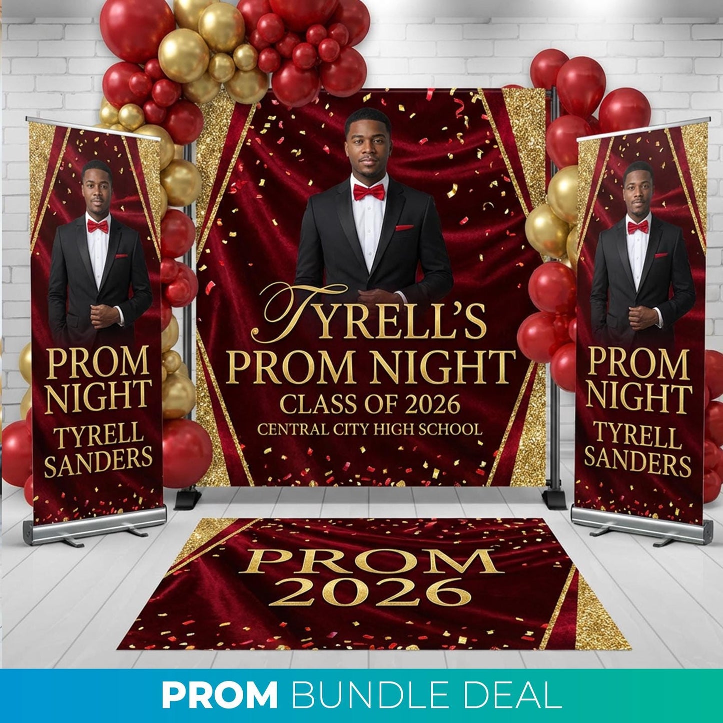 Prom & Graduation Decor Bundle (Backdrop + Floor Decal + Banners)