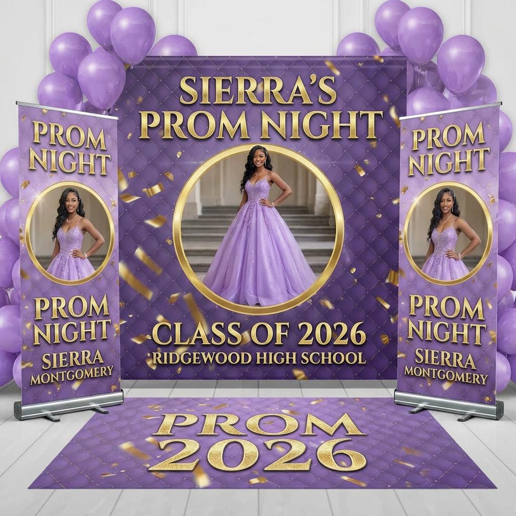 Prom & Graduation Decor Bundle (Backdrop + Floor Decal + Banners)