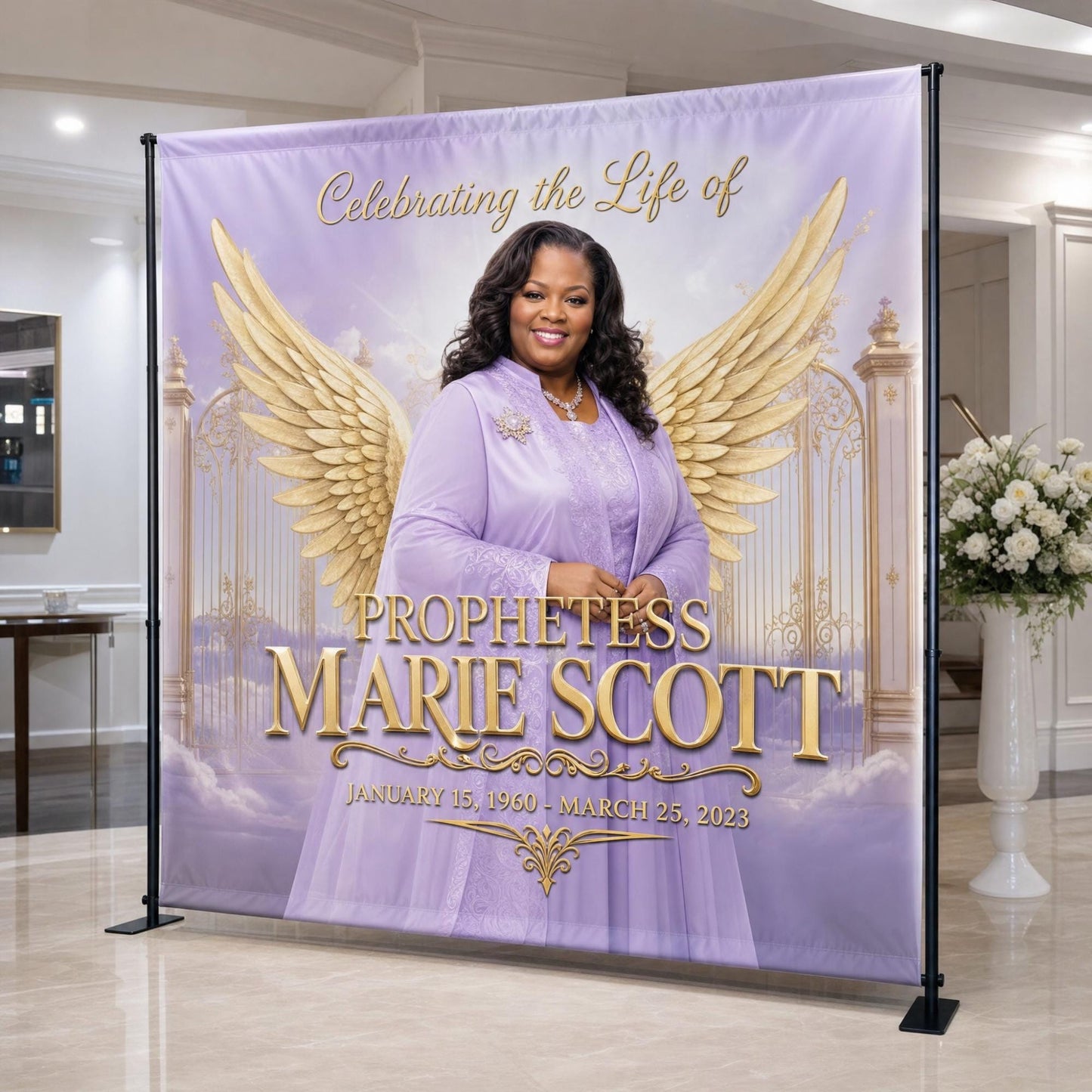 Custom memorial backdrop celebration of life