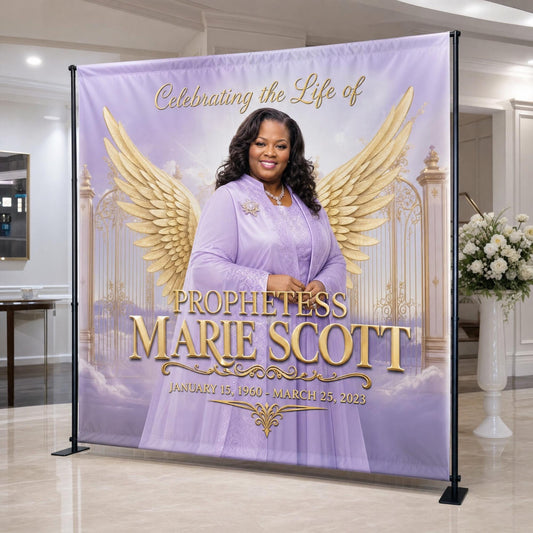 Custom memorial backdrop celebration of life