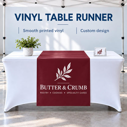 Custom vendor booth bundle with tent top banner, vinyl table runner and optional retractable banners — photo 12