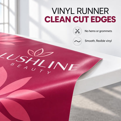 Vinyl runner edge detail showing no hems, stitching or grommets