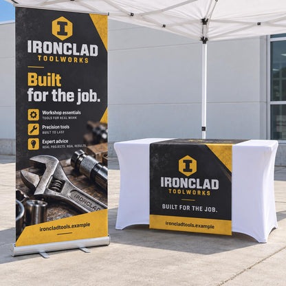 Ironclad Toolworks coordinated banner and vinyl runner display