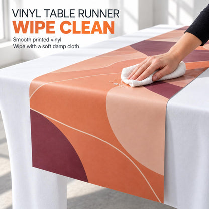 Wipe-clean vinyl table runner care guide