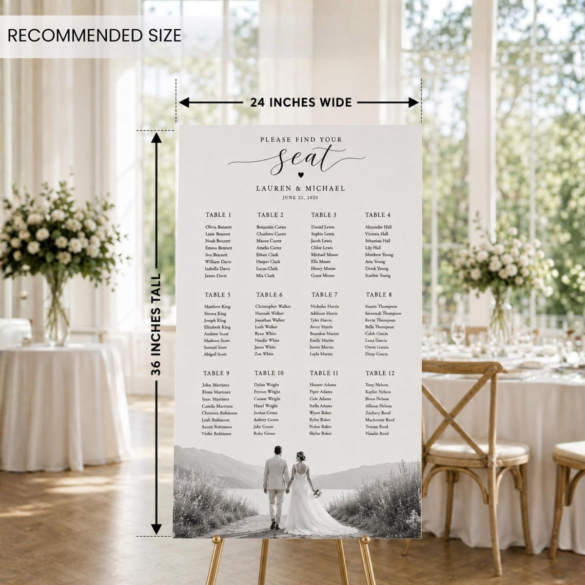 Photo wedding seating chart size illustration