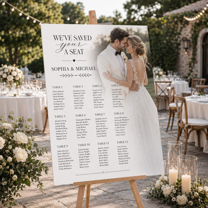 Personalized wedding seating chart with couple photo