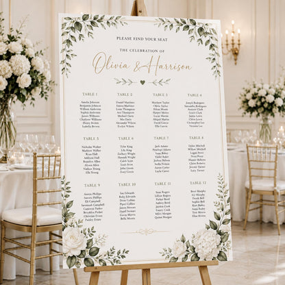 Greenery and gold wedding seating chart