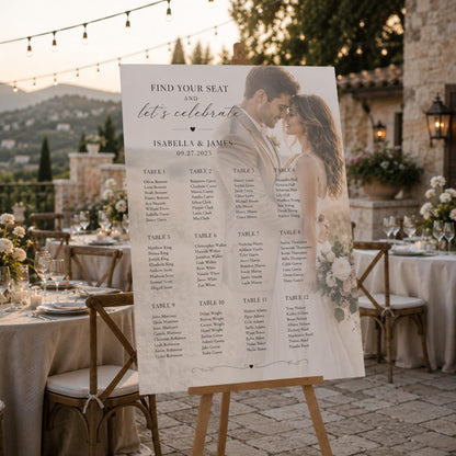 Personalized photo seating chart for wedding reception