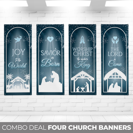 Winter Church Banners, Set of 4 Church Banners, Sanctuary Banners, Mission Worship, Church Wall Vinyl Banner Decor, Christmas, Church Decor