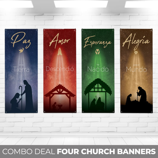 Set of 4 Church Banners, Spanish, Paz, Amor, Esperanza, Alegría Church Banner Set, Sanctuary Banners, Mission Worship, Wall Banner Decor